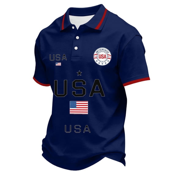 Hogleaql Men’s 250th Anniversary Usa Polo Shirt Short Sleeve V-Neck 4th Of July T-Shirt Independence Day Patriotic Trendy Tshirt Dark Blue 2XL