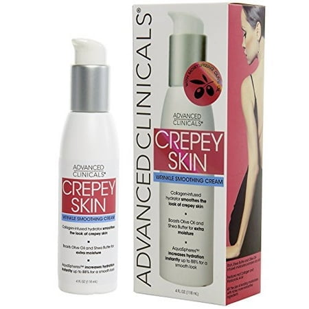 Advanced Clinicals Crepey Skin Wrinkle Smoothing Cream for body, neck, decollete. Anti-Aging Cream With Collagen, Shea Butter, and Hyaluronic Acid. Large 4oz bottle with pump. (4oz)