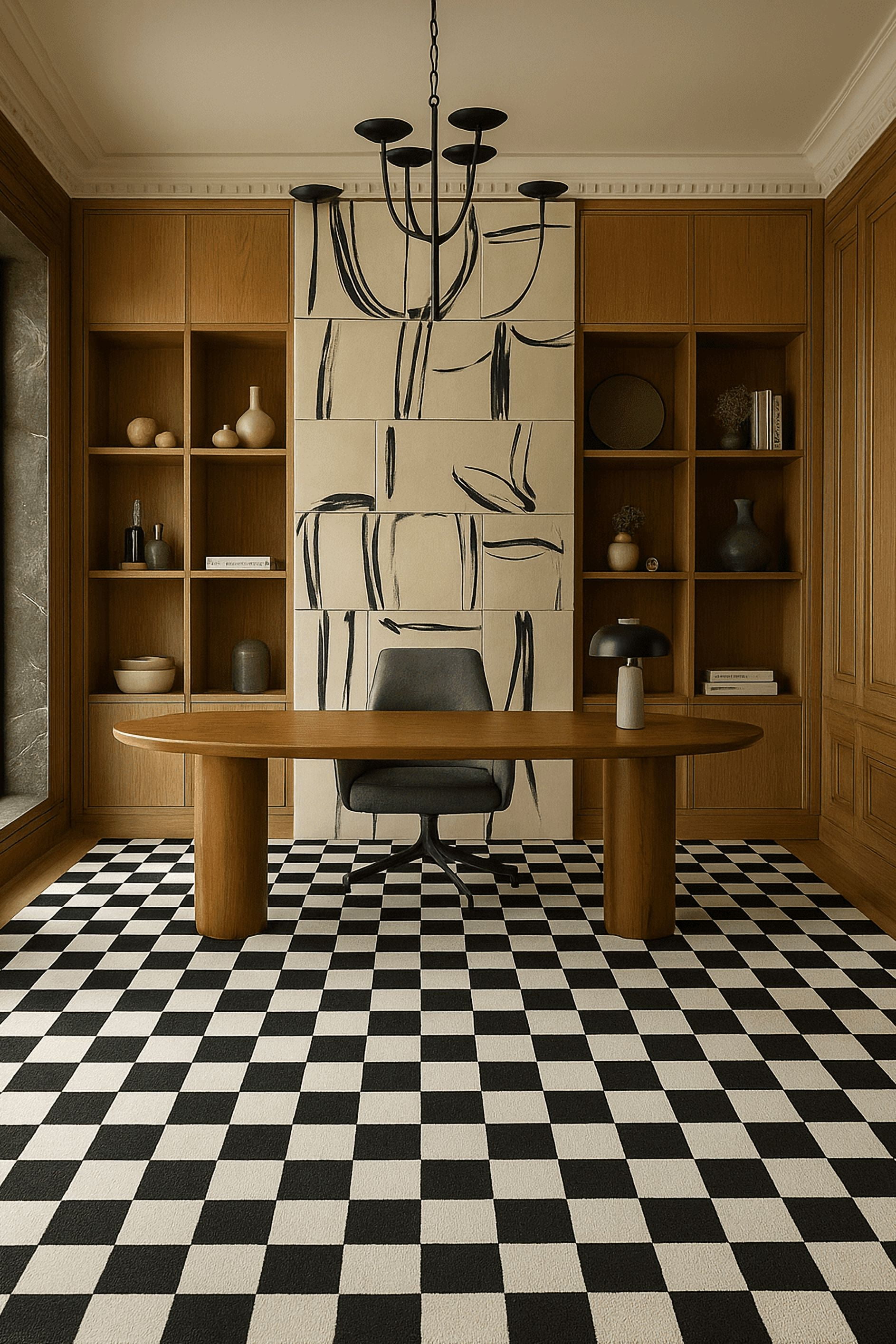 Tapis de surface Géométrique Rug Branch Metro Checkered Noir 5' x 8' (Taille exacte: 5'3" x 7'7") Noir Contemporain - Living Room, Bedroom, Dining Room, and Kitchen