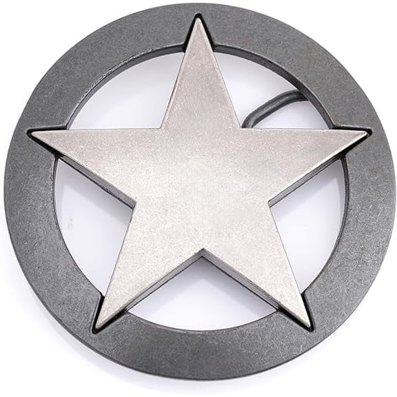 Western Star Belt Buckle, 3 Inch Round, Silver and Gray, Fits 1.5 Inch Belts HRBK Q27199 (Silver Gray)