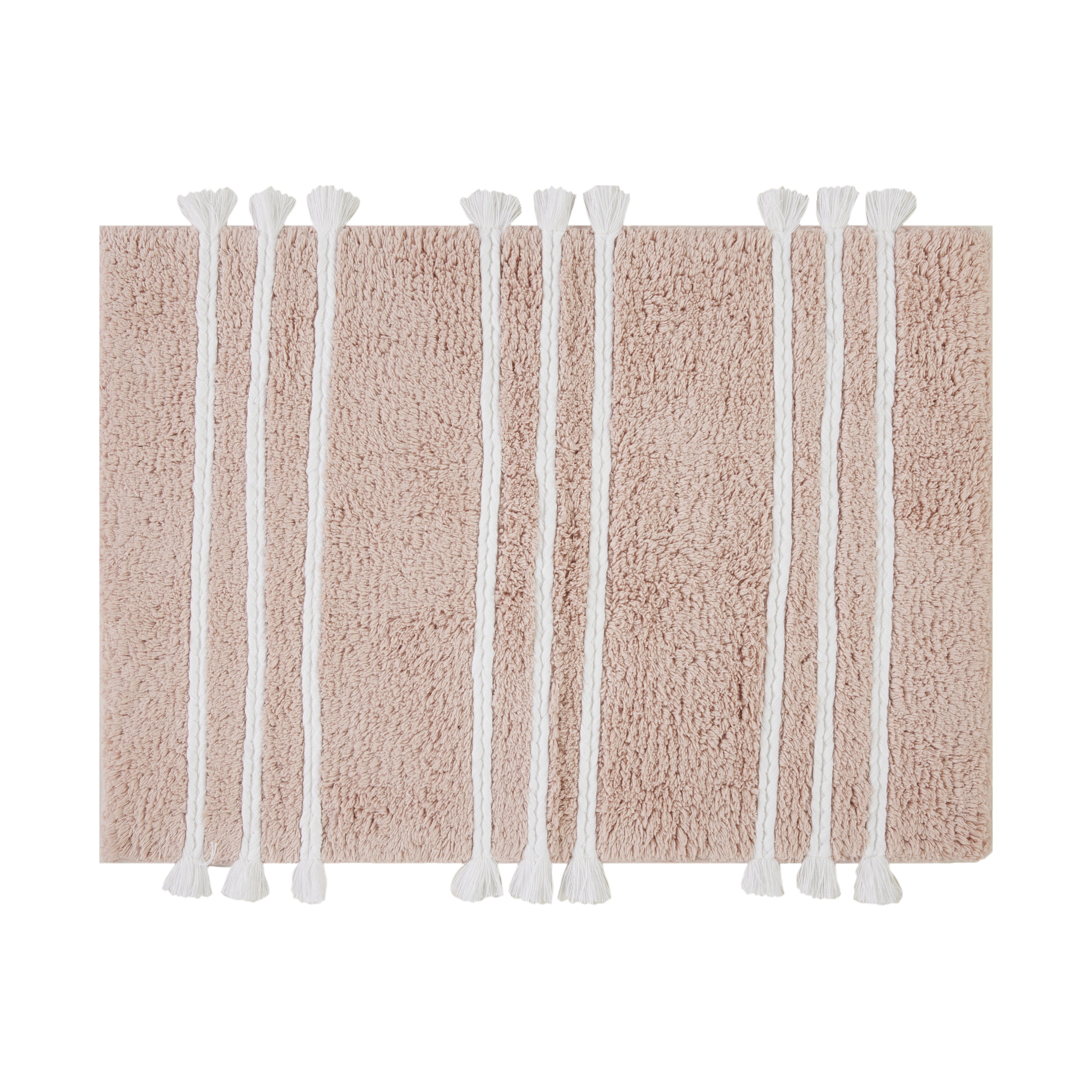 2PC NEW Better Homes & Gardens Tassel Cotton Bath Rug Set Cream Beige Fringe