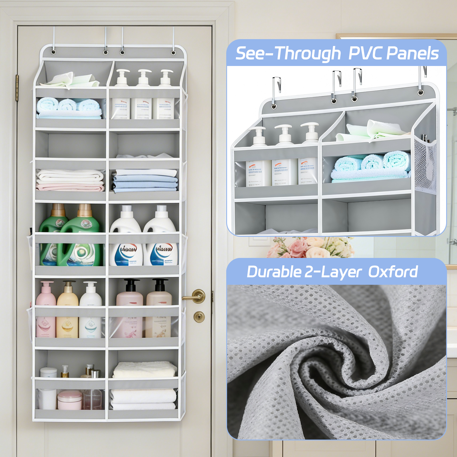 LazySpin 5-Tier Over-the-Door Organizer, Gray photo 3