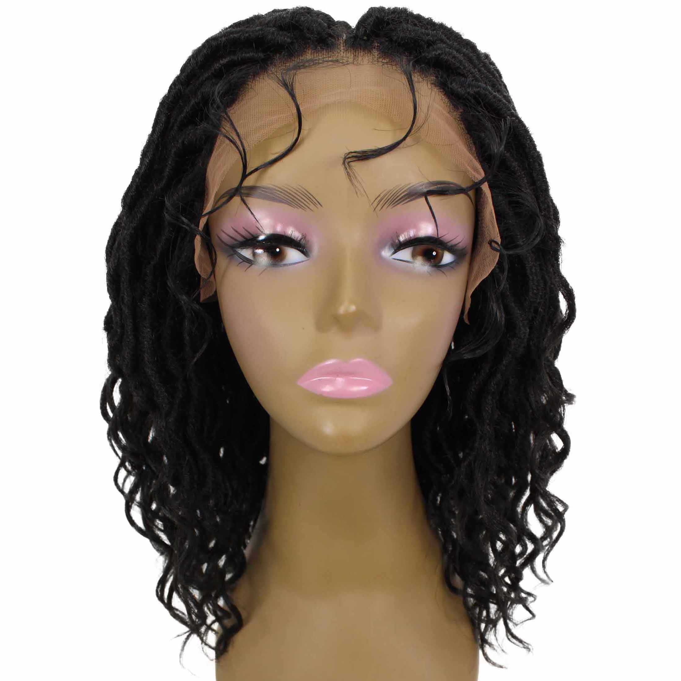 LUXLUXE Andrea 4x4 Curly Long 4X4 Hand Tied Lace Braid Wig, Beauty Heat Resistant Fiber, Black Color