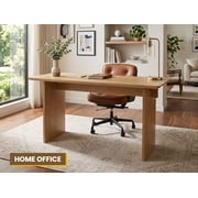 Guyou 55 Natural Oak Desk, Light Wood Finish MDF Study Table, Versatile Vanity & Office Desk with Sculptural Legs, Sturdy Two-Pedestal Design for Work & Study, Natural