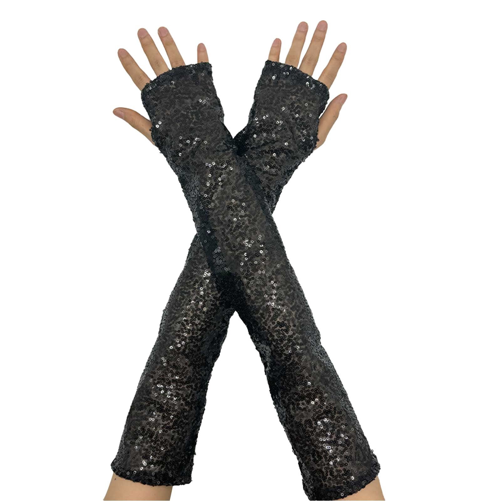 Damen Fischnetz Handschuhe Mit Strass – Fingerlos, Lang, Mesh – Glitzer-Steampunk-Armstulpen Für Party, Halloween, Cosplay