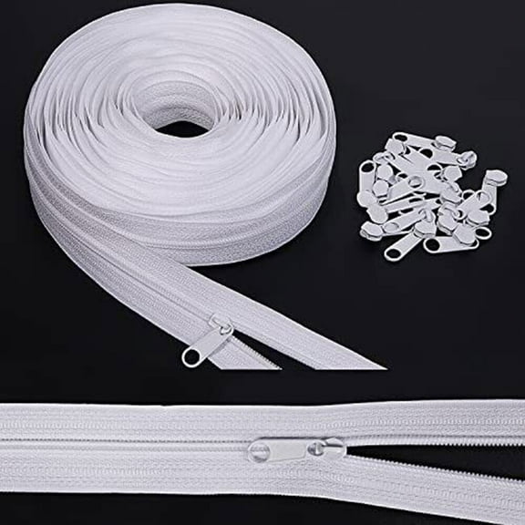 10 Yards Bulk Zippers #3 Nylon Coil Zippers By The Yard With 20Pcs Zipper Slide.