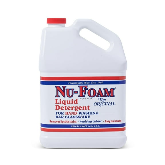 Nu-Foam Liquid Detergent for Bar Glassware – Original Streak-Free Solution - Hand Washing Bar, Tavern, Brewery Supplies - Concentrated - 1 Gallon