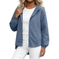 thumbnail image 2 of CQONEPT Women Hooded Zip Up Short Jackets Windbreaker Long Sleeve Loose Lightweight Travel Fall Fashion Casual Coat Sky Blue M, 2 of 5