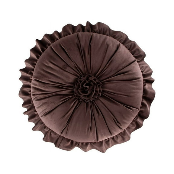 Namzi Round Throw Pillow with Ruffles, Pumkin Pleated Velvet Chair Cushion 3D Floral Decorative Floor Pillow for Sofa Bedroom Office Car (Coffee,Diameter 14")
