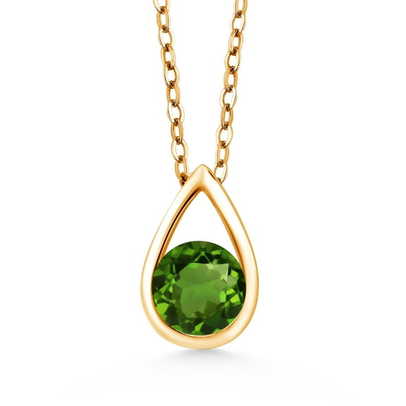 Gem Stone King 18K Yellow Gold Plated Silver Green Chrome Diopside Teardrop Pendant Necklace for Women (0.50 Cttw, Gemstone Birthstone, Round 5MM, with 18 inch Silver Chain)