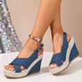 thumbnail image 2 of Dakaela Women Platforms Wedge Sandals Denim Chunky High Heels Espadrille Summer Dressy Open Toe Slingback Walking Shoes Size 7, 2 of 9