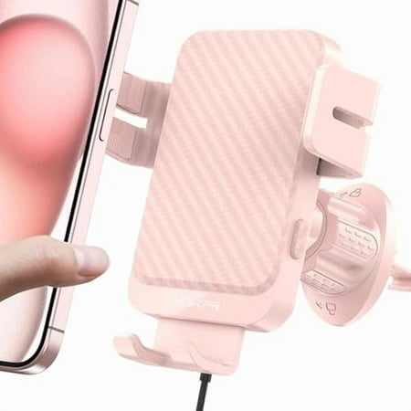 Wanhoo Wireless Car Charger, 15W Fast Charging Auto-Clamping Car Charger Phone Mount Air Vent Cell Phone Holder Compatible iPhone 16/15/14/13/13 Pro/12 pro/12/11, for Samsung Galaxy S23/S22/S21, Pink