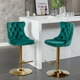 thumbnail image 2 of Counter Height Bar Stools Set of 2, Swivel Velvet Barstools Adjusatble Seat Height from 25-33 Inch, Modern Upholstered Bar Stools with High Back and Metal Leg for Home Pub Kitchen Island, Green+Gold, 2 of 9