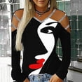 thumbnail image 2 of Women Tops Dressy Casual, Women Casual Pullover V Neck Cut Hollow Sequins Long Sleeve Loose Fit Top T Shirt Cold Shoulder Tshirts Tunic, 2 of 5
