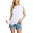 thumbnail image 4 of JWD Women's Top Cap Sleeve Summer Blouses Casual Crew NecK Solid Color Women's Tanks White XL, 4 of 8