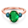 thumbnail image 3 of Gem Stone King 2.54 Ct Oval Green Nano Emerald Blue Diamond 18K Rose Gold Plated Silver Ring, 3 of 6