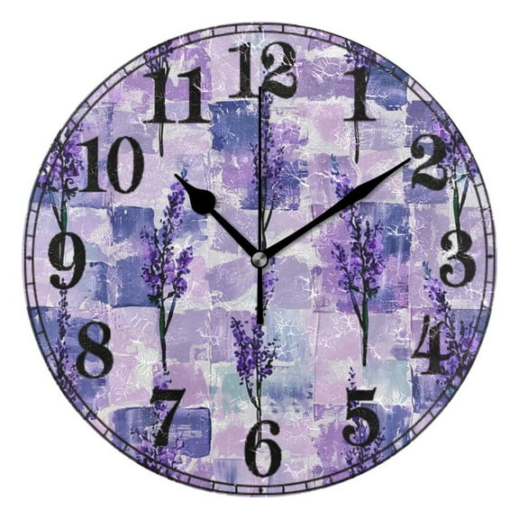 Lavender on Grid Silent Wall Clock 10" Non-Ticking Battery Clock