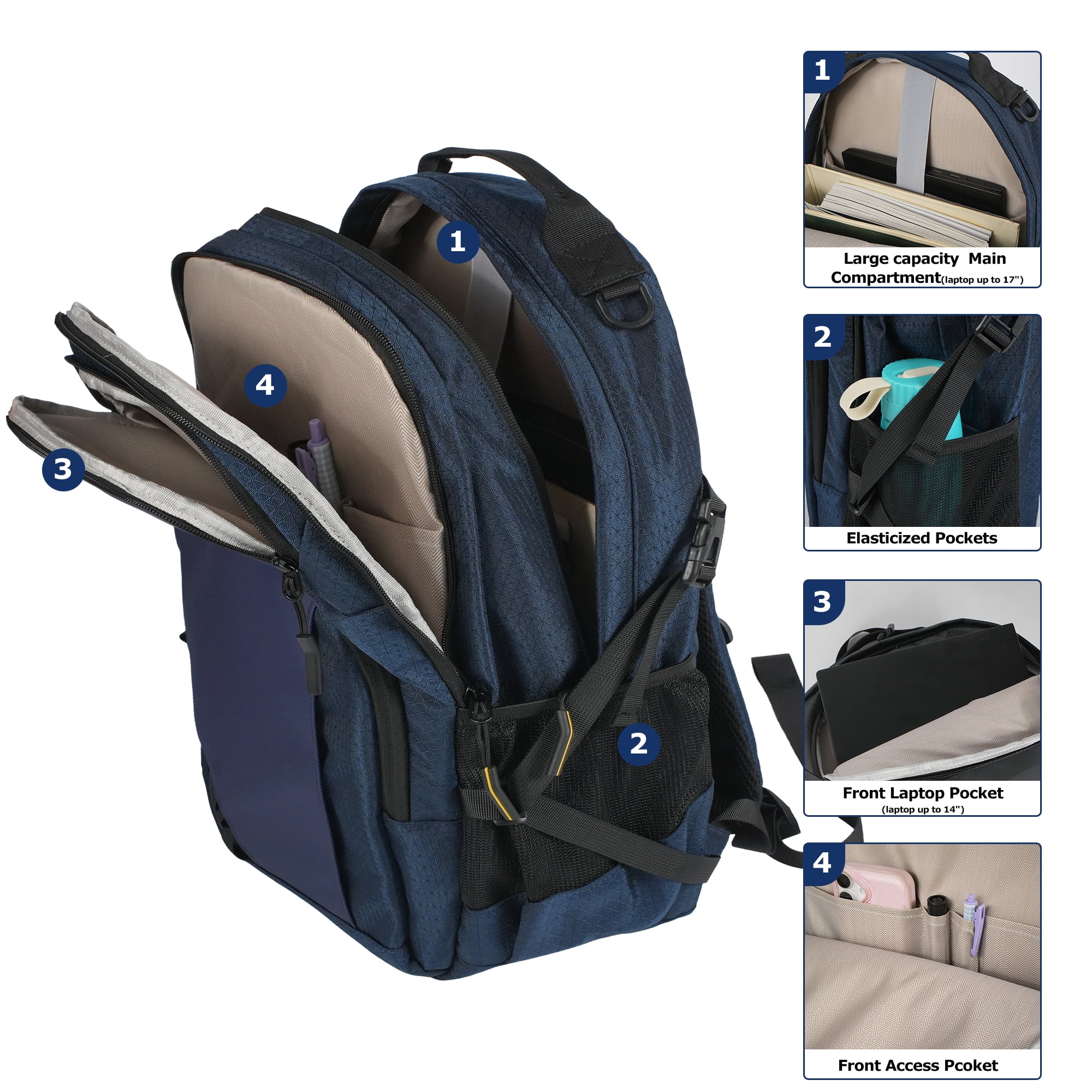 Smicure Travel carry on Backpack Laptop Business 18 Inch Business Anti Theft Slim Sturdy College School Computer Bag.Blue