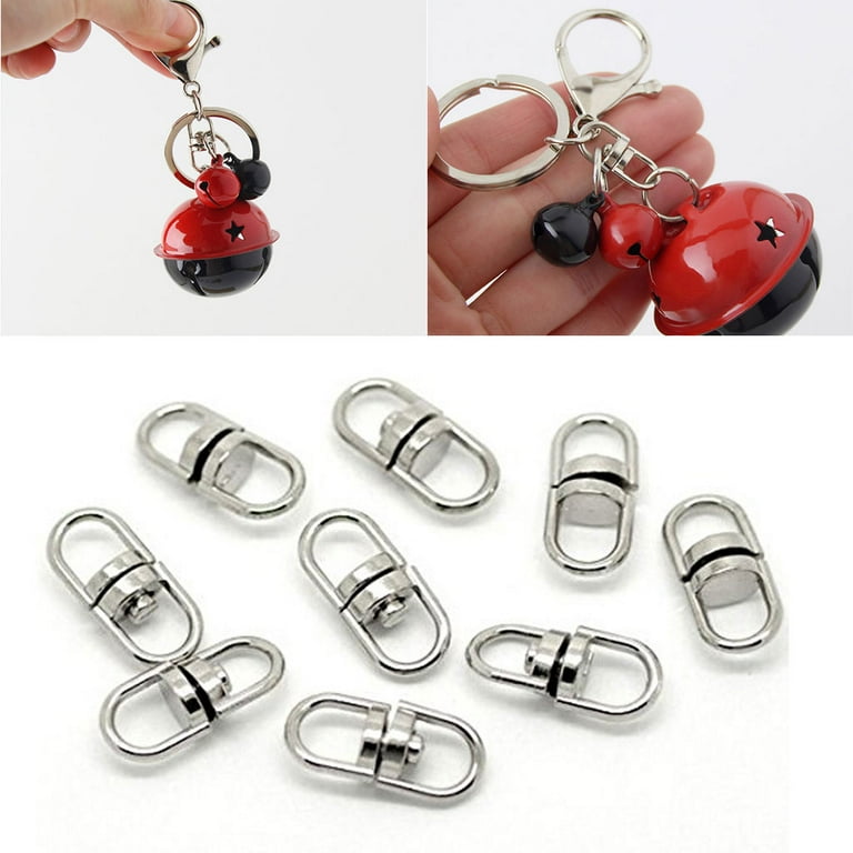 ZUARFY 100Pcs Silver Double Eye Swivel Hook Key Ring Keychain