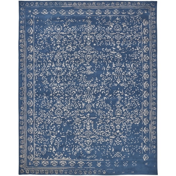 Feizy Bella Transitional Oriental, Blue/Silver, 8' x 10' Area Rug Handmade Sheen Bohemian & Eclectic Bordered Floor Rug for Living room Bedroom