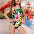 thumbnail image 2 of Uorisanigo Little Girls Swimsuits One Piece Quick Dry Summer Beach Swimwear with Criss-Cross Straps Hawaiian Flower Bathing Suit, Size 7-8, 2 of 7