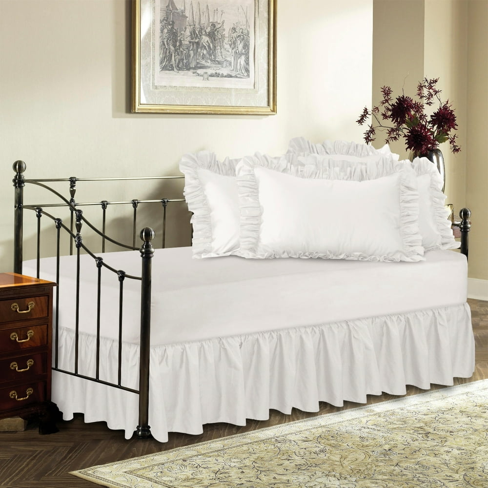Ruffled Bed Skirt with Split Corners Day Bed, White, 18" Drop