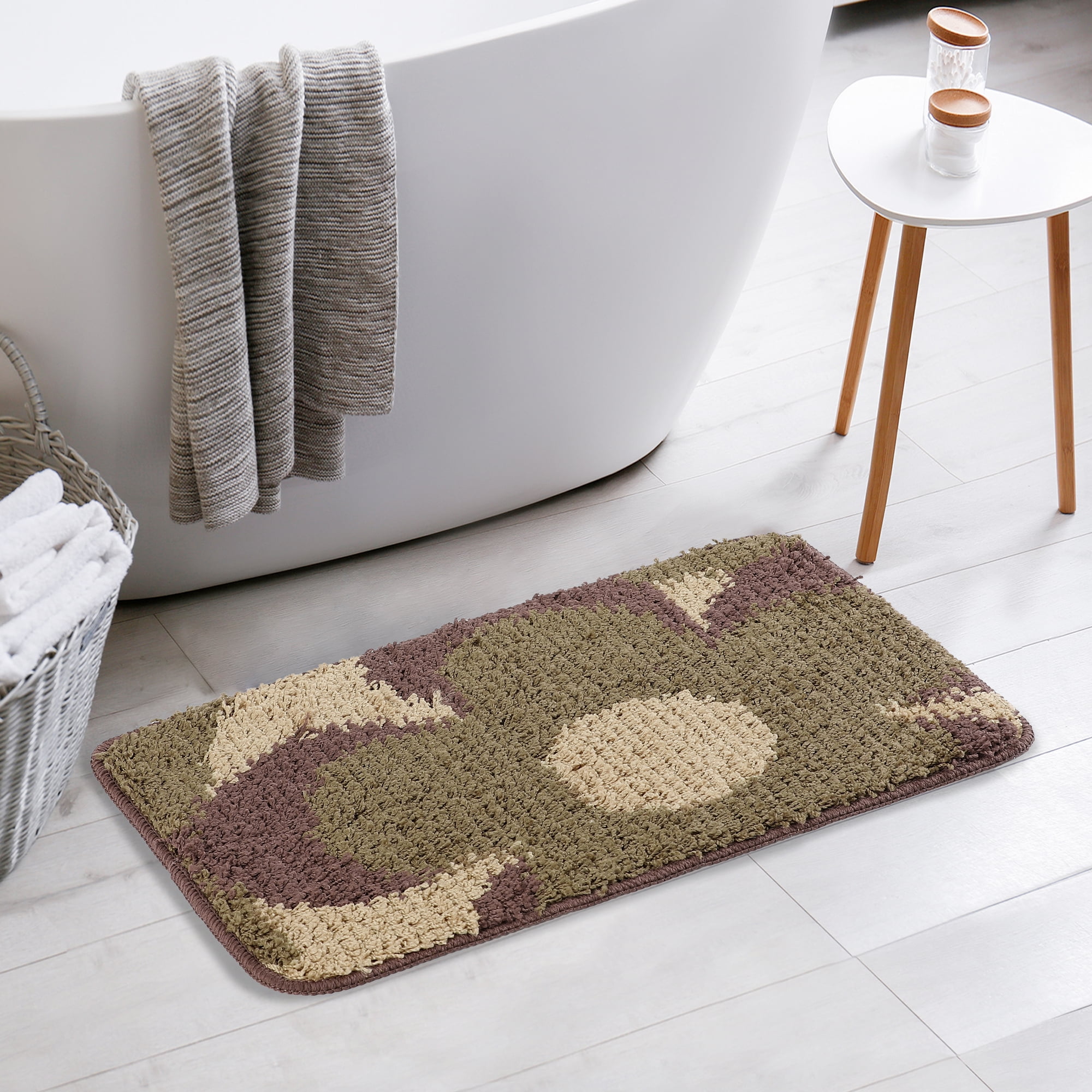 Unique Bargains Floral Bath Mat Checked Washable Bath Carpet for Bathroom Floor Brown-1 16"x24"