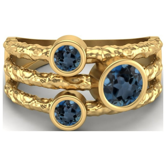 5mm Round London Blue Topaz Handmade Split Shank Band 925 Sterling Silver Gold Vermeil Trio Stone Women Valentines Day Gifts Ring
