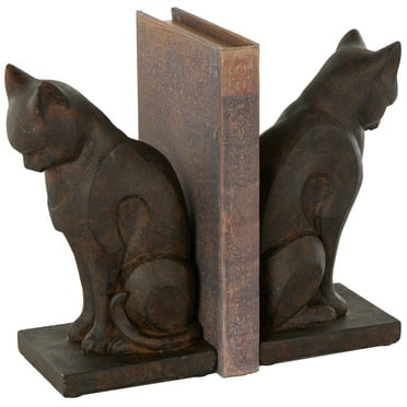 DecMode 5" Frowning Cat Resin Bookends with Copper Accents (Set of 2)