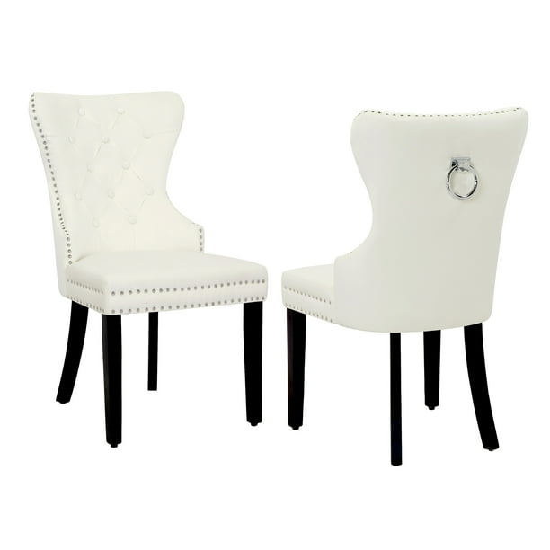 Polytrends Grandview Tufted Upholstered Dining Chair (Set of 2) with Nailhead Trim and Ring Pull