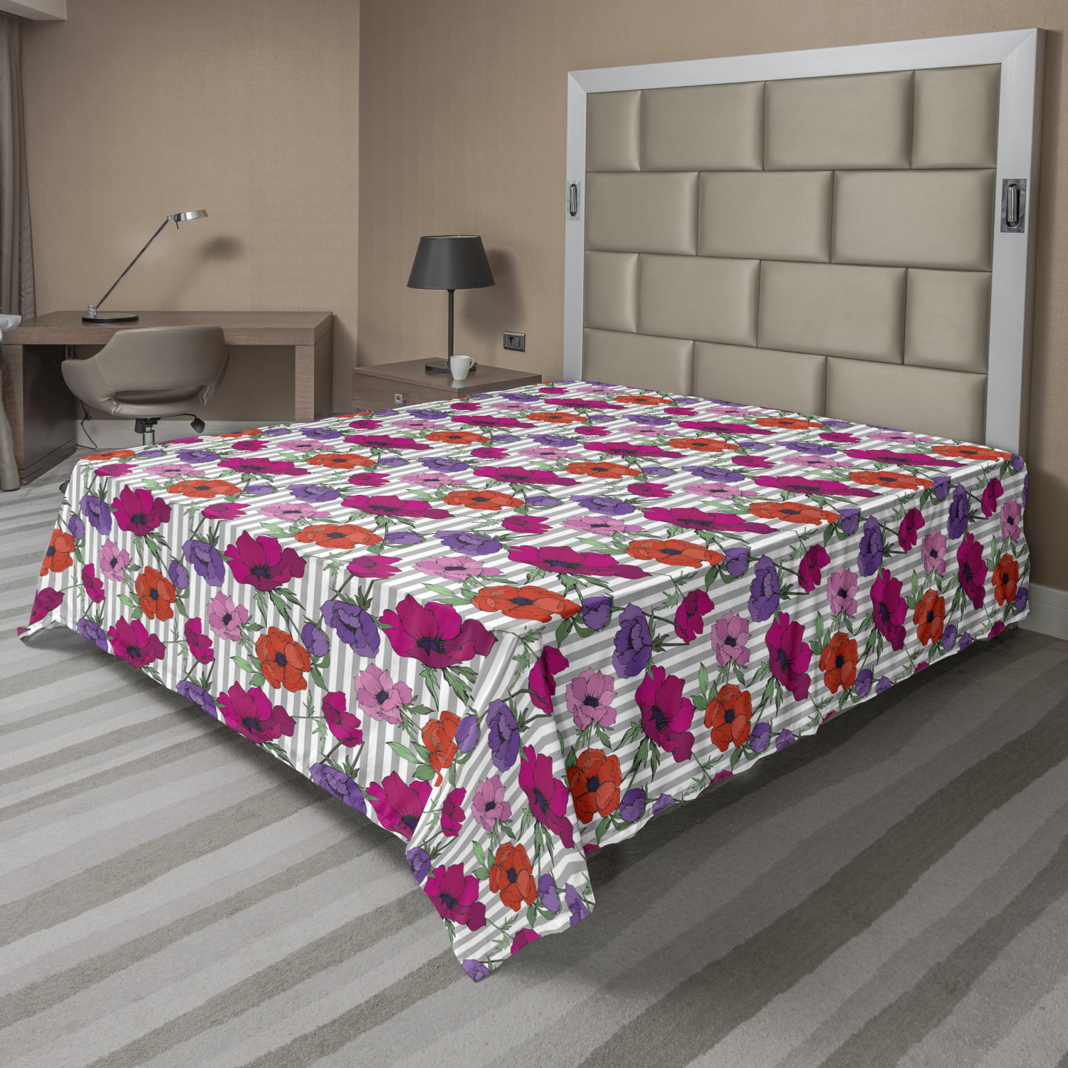Ambesonne Floral Pattern Flat Sheet Top Sheet Decorative Bedding 6 Sizes 