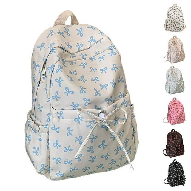Bow Backpack for Teen Girls Cute Preppy Daypack College Bookbag Small Makeup Bag for School and Daily Use