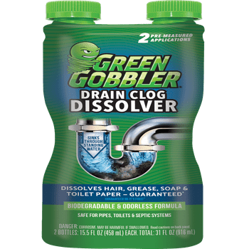 Green Gobbler Drain Clog Remover & Cleaner for Toilets, Sinks, Showers - Odorless Formula, Septic-Safe,  31 oz