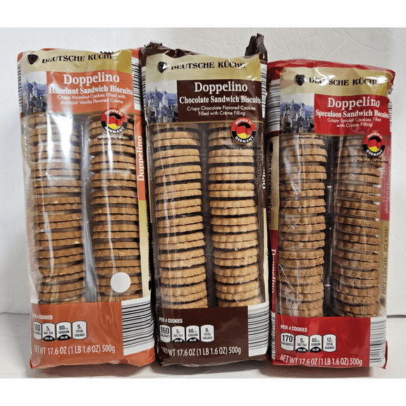 Deutsche Kuche Doppelino 3 Flavored Sandwich Biscuits 17.6oz 500g (3 Bags)