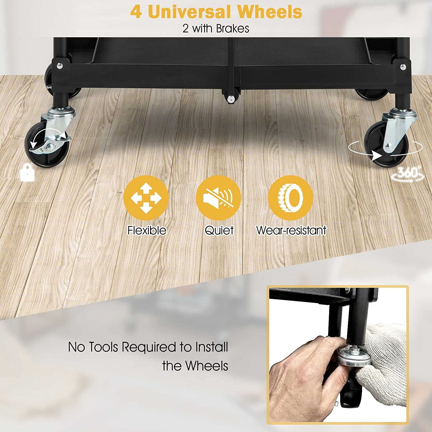AISUO  Folding Utility Cart,3-Tier Rolling Tool Cart w/Lockable Wheels, 300LBS Capacity,Divided Storage Compartments,Collapsible Metal Service Cart Work Cart for Office Home,Garage,Kitchen,Black