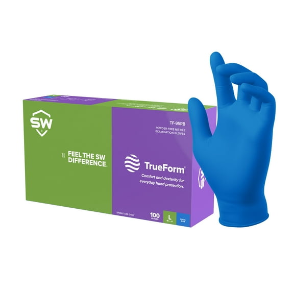 SW EcoTek TrueForm Nitrile Exam Gloves, 4.7 mil Thick, Fentanyl & Chemo Drug Rated, Tested for Virus, Tear-Resistant, Excellent Wet & Dry Grip, Everyday Use, Dermatologist Approved, 100 Ct