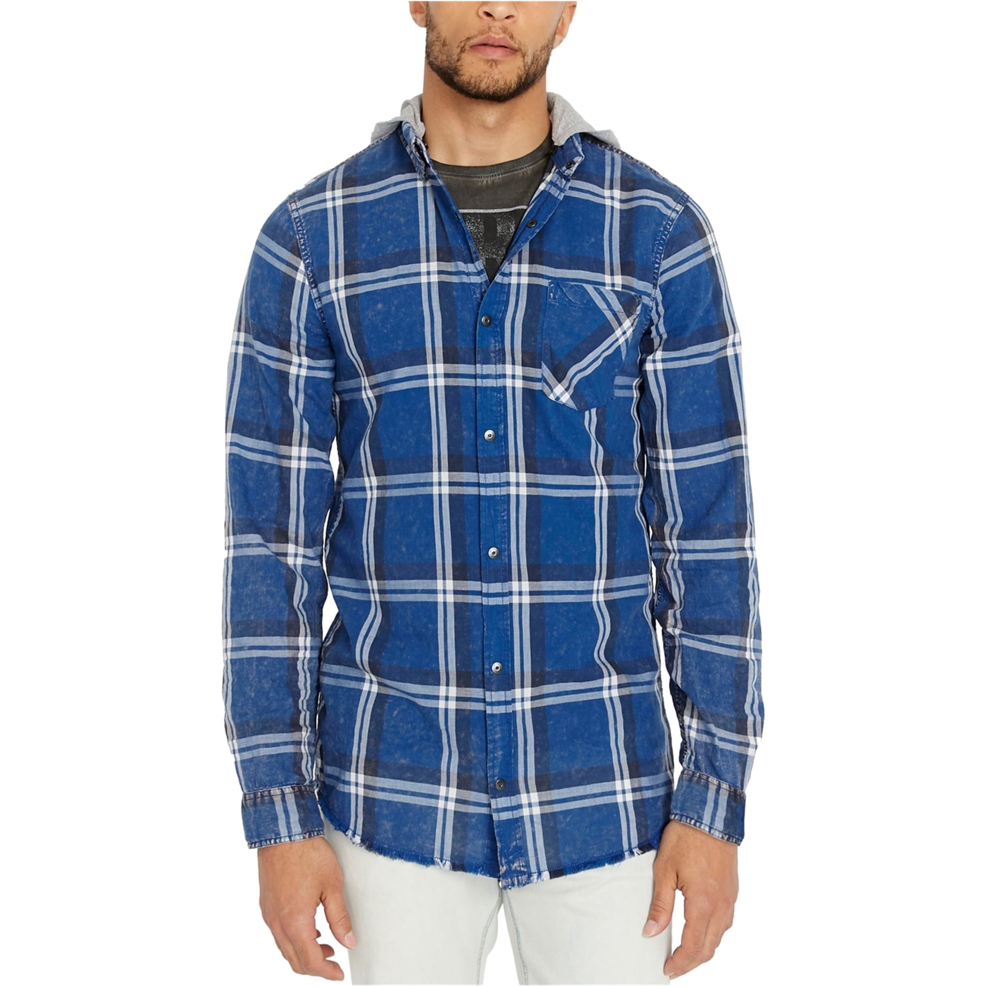 Buffalo Jeans - Buffalo David Bitton Mens Hooded Button Up Shirt, Blue, XX-Large - Walmart.com 