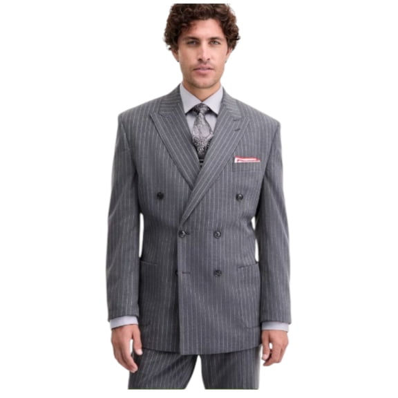 Tayion Mens Classic fit Double Breasted Sport Coat Blazer 42 S Grey Striped