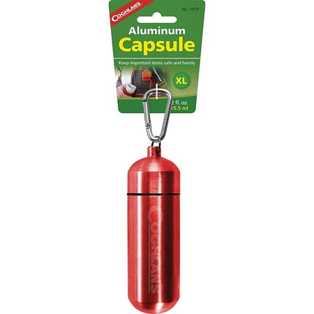 UPC: 0056389019799 | Coghlan s Aluminum Capsule with Carabiner Watertight Seal – X-Large 1.6 x 5in
