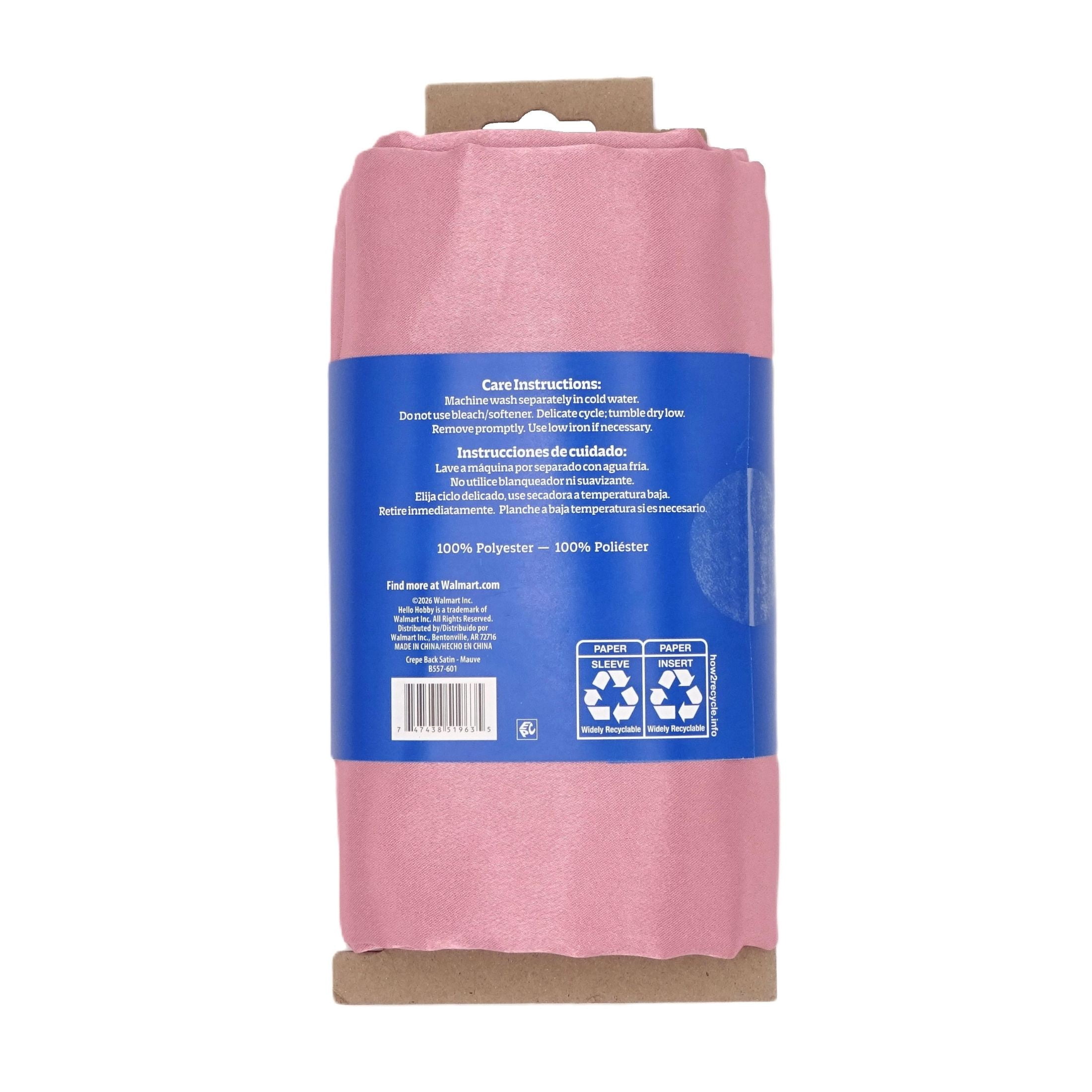 Hello Hobby 59” x 72” 100% Polyester Crepe Back Satin 2 Yard Precut Fabric, Mauve, 59" Wide for Sewing & Crafting