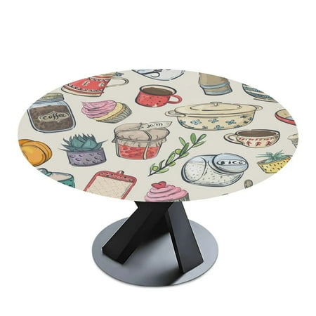 

Food Round Fitted Tablecloth with Elastic Protector Table Cloth Kitchen Dinner Waterproof Table Covers Indoor Outdoor Decor 40 -44