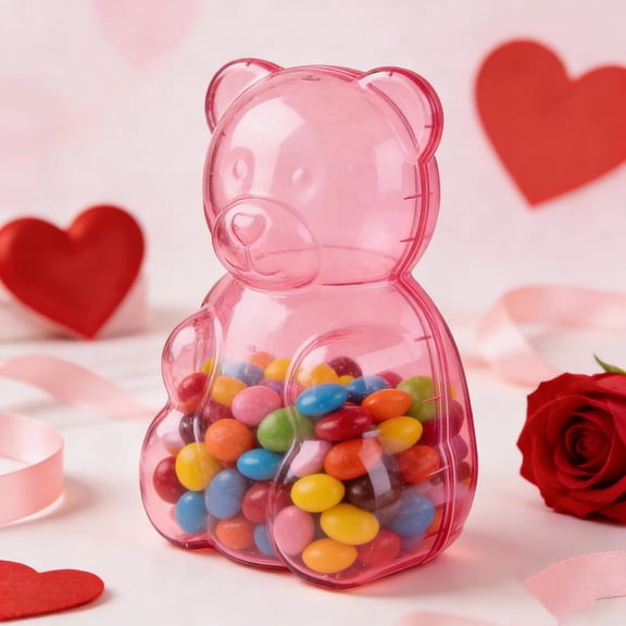 Clearance! Large Pink Gummy Bear Containers, Valentine’s Day Clear Gummy Bear Shaped Candy Holder, Reusable Gift Box for Candy, Party Favors Storage, Big Plastic Bear Container