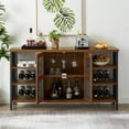 thumbnail image 2 of Wine Cabinet for for Liquor and Glasses, Rustic Wood Liquor Cabinet with Storage, Coffee Bar Cabinet with Wine Rack, Multifunctional Floor Buffet Cabinet for Living room, Brown Oak, 2 of 7