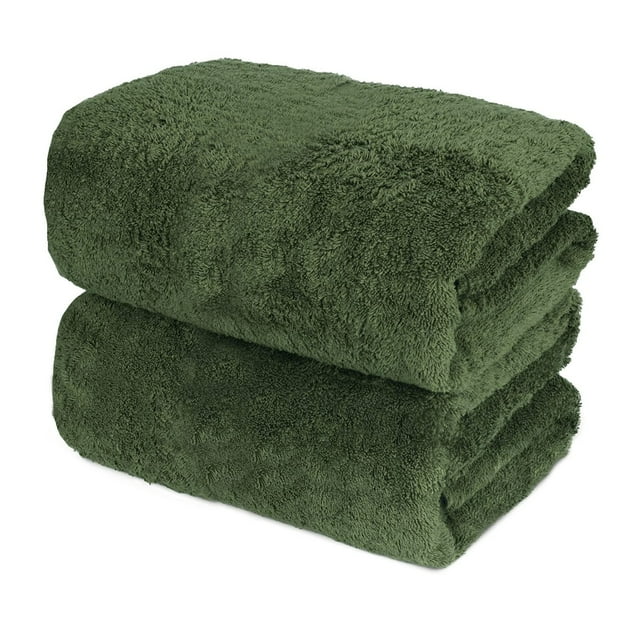 2-Pack Moss Green Turkish Cotton Bath Sheets (70x35cm) - Soft, Absorbent & Durable Towels, Machine Washable, 7 GSM