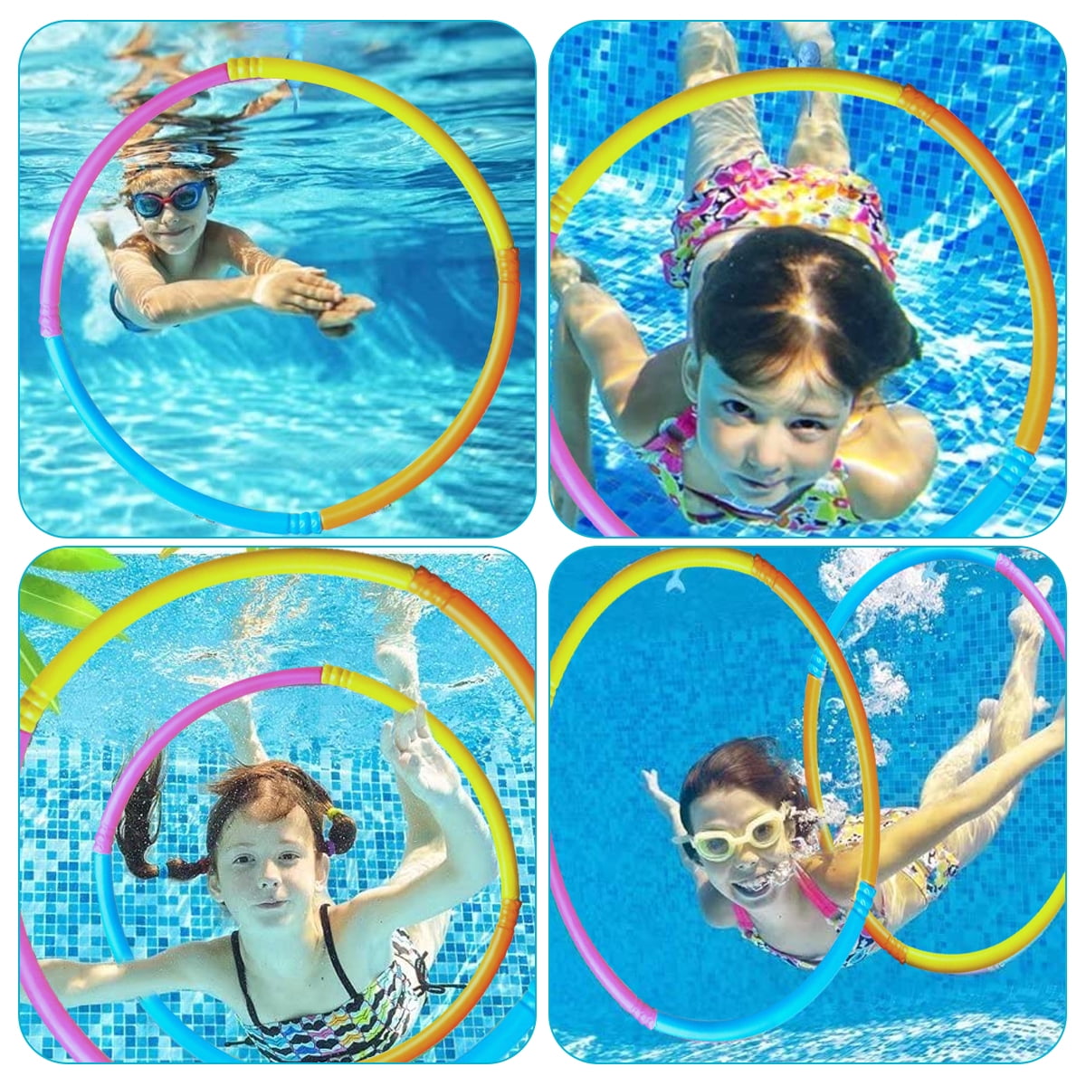 kitwin 15Pcs Diving Swim Thru Rings,Pool Toys Games Set Colorful