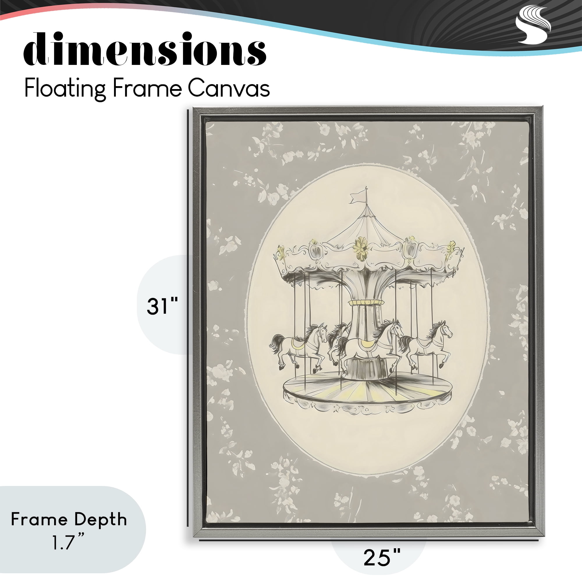 Stupell Industries Gentle Floral Carousel Gray Framed Floater Canvas Wall Art, design by Arlington Prints