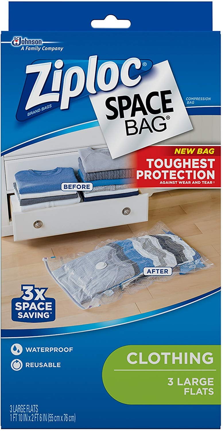 Ziploc Space Bag, Flat, Large, 3 Count