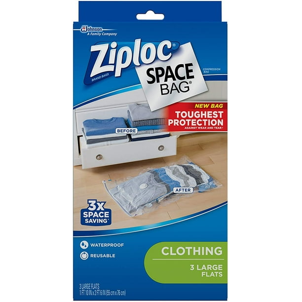 Ziploc Space Bag, Flat, Large, 3 Count