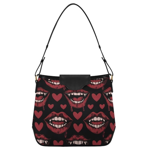 ALAZA Women Hobo Shoulder Handbag Vintage Hearts Mouth Print Tote Bag Large Capacity Purse
