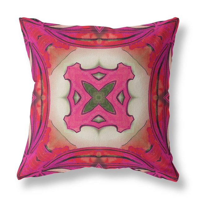 Amrita Sen CAPL512FSDS-ZP-18x18 Pastel Floral Squares Suede Zippered Pillow with Insert Hot Pink